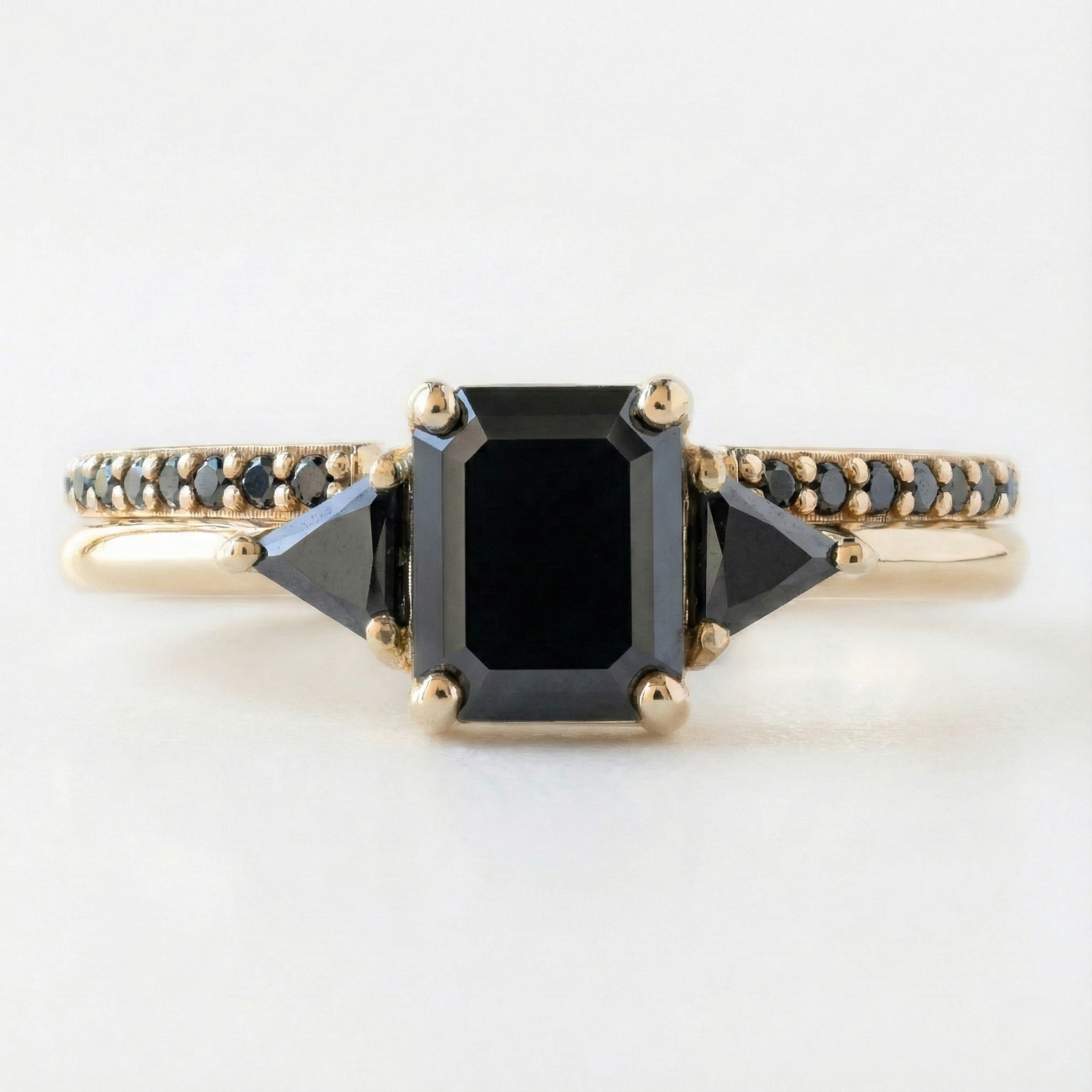 Square Emerald Cut Fancy Black Color Center Diamond Solid Gold Two Band Ring Shree Diamond Mfg